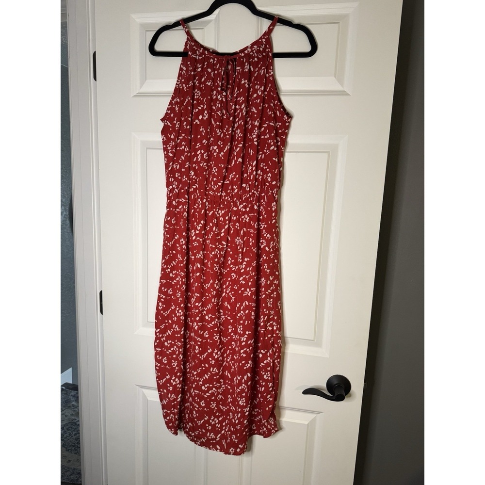 Couer De Vague Halter Peasant Dress Flowy Silhouette Red White Print - Picture 1 of 2